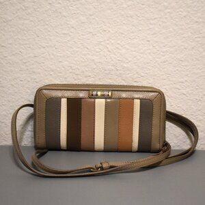 Brighton Tan Stripe Crossbody Wallet